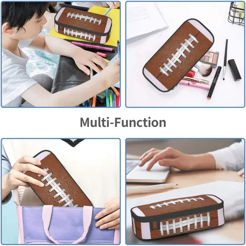 Miniatura 8 de Estuche de lápices con textura de pelota de fútbol americano, bolsa de almacenamiento de gran capacidad, bolsas de papelería con cremallera, soporte
