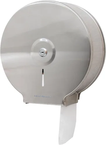 Mind Reader Dispensador de papel higiénico, montaje en pared, cerradura con llave, baño, acero inoxidable, 10 pulgadas de largo x 10.25 pulgadas de