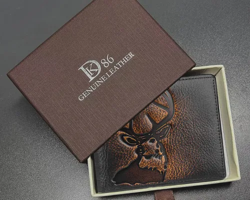 Miniatura 7 de DK86 Billetera plegable de piel auténtica para hombre, bloqueo RFID, capacidad adicional, múltiples ranuras para tarjetas con 2 ventanas
