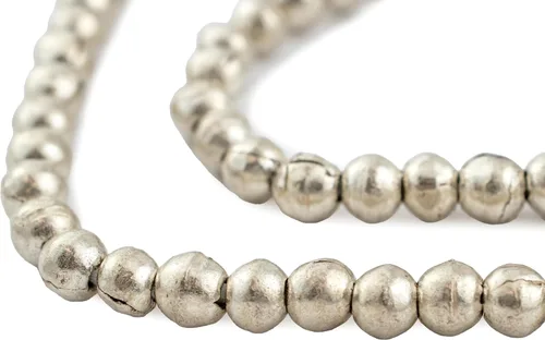 Miniatura 11 de Cuentas redondas de plata de 0.157 in - Hilo completo de cuentas espaciadoras de metal africano - The Bead Chest