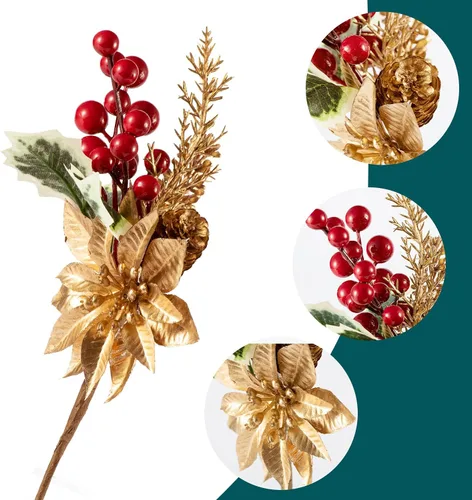 Miniatura 2 de Ramas grandes de pino de bayas rojas de 9 a 14 pulgadas, paquete de 16 ramas de pino surtidas, ramas de flores para corona de Navidad, decoración