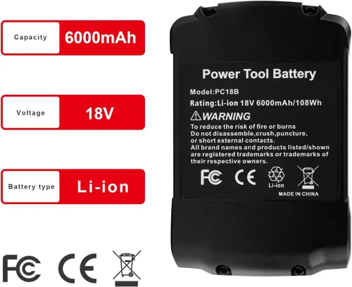 Miniatura 3 de Futurebatt Paquete de 1 batería PC18B PC18B de iones de litio de 6000 mAh de alto rendimiento de 18 V para cable Porter, batería PC18B PC18BL