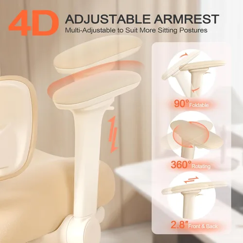 Miniatura 5 de Silla de oficina ergonómica con brazos abatibles y reposapiés 4D, silla de escritorio de malla para juegos con reposacabezas 3D y soporte lumbar