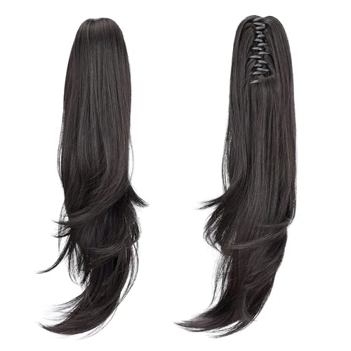 Miniatura 13 de Extensión de Cola de Caballo, Extensión de Cabello con Garra Larga de 20", Piezas de Cabello Sintético Ondulado Liso con Clip en Peluca de Cola