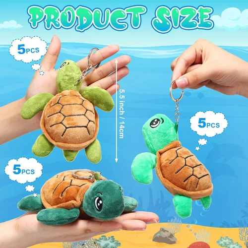 Miniatura 2 de 15 piezas de mini animales de peluche de tortuga marina a granel de 5.5 pulgadas, llavero de peluche de adorables criaturas para cumpleaños, playa