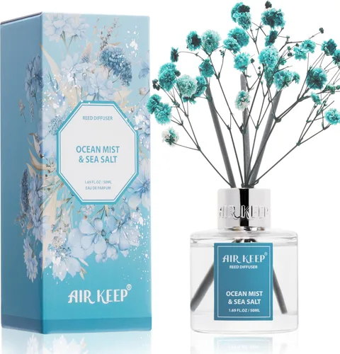 Miniatura 13 de Airkeep Juego de difusor de junco, 3.38 onzas líquidas (3.4 fl oz), difusor de aceite de niebla marina y sal marina con 8 varillas de caña, difusor