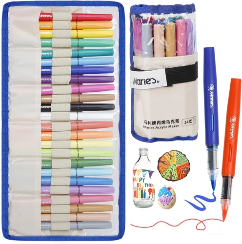 Miniatura 10 de Marie's Marcadores de pintura acrílica, bolígrafos de pintura con punta de pincel a base de agua, estuche organizador transparente, tapas numeradas