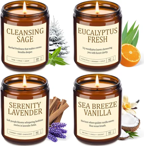 Paquete de 4 velas perfumadas para el hogar: velas de soja para mujeres, juego de velas de aromaterapia de hasta 200 horas, juego de velas en tarro