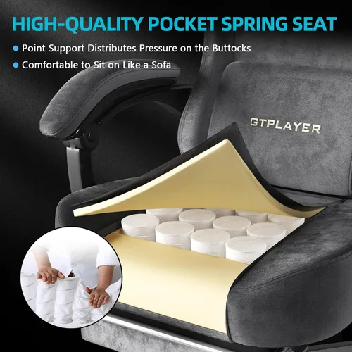 Miniatura 3 de GTPLAYER Silla de juegos de tela con cojín de resorte de bolsillo, sillas de juegos grandes y altas, silla de computadora de respaldo alto de 350