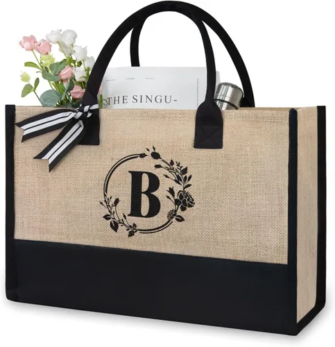Miniatura 107 de TOPDesign - Bolso de playa de lona con inicial personalizada, bolsa de regalo con monograma, para mujer