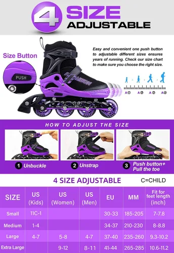 Miniatura 3 de PAPAISON Patines en línea ajustables para niños y adultos con ruedas completamente iluminadas, patines de ruedas para exteriores para niñas y niños