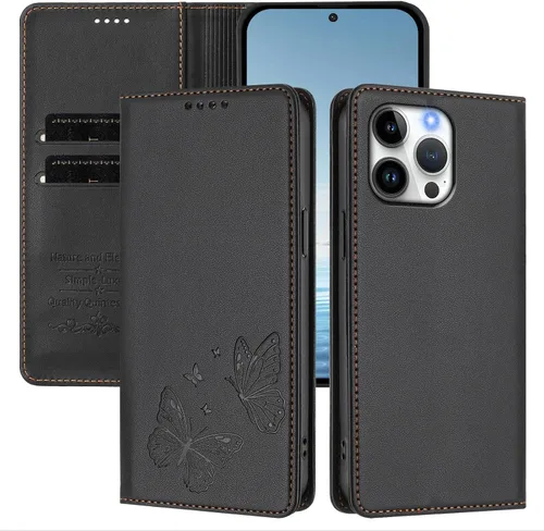Miniatura 3 de Butterfly Embossed Leather Wallet Flip Case for Motorola Moto E22i 4G, Magnetic Closure, RFID Blocking Cover, Card Holder Black.