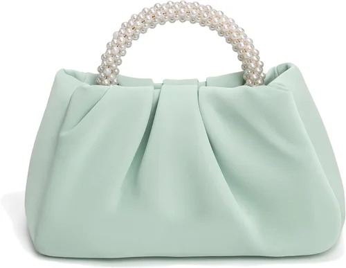 Miniatura 15 de Beatfull Bolso de noche para mujer, bolso de mano pequeño con perlas de cuero suave, bolso fruncido para boda, novia, fiesta, baile de graduación