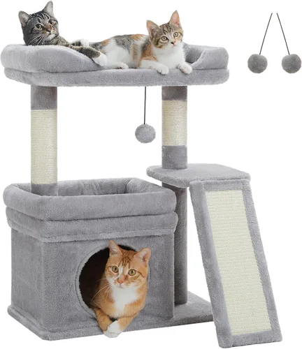 Miniatura 8 de PEQULTI Torre de árbol para gatos pequeños para gatos adultos grandes con percha superior ancha, condominio privado para gatos y poste rascador