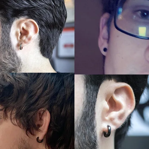 Miniatura 2 de Fiasaso Juego de 22 aretes colgantes de acero inoxidable con bisagras de aro de cadena larga aretes colgantes de cruz para hombre color negro