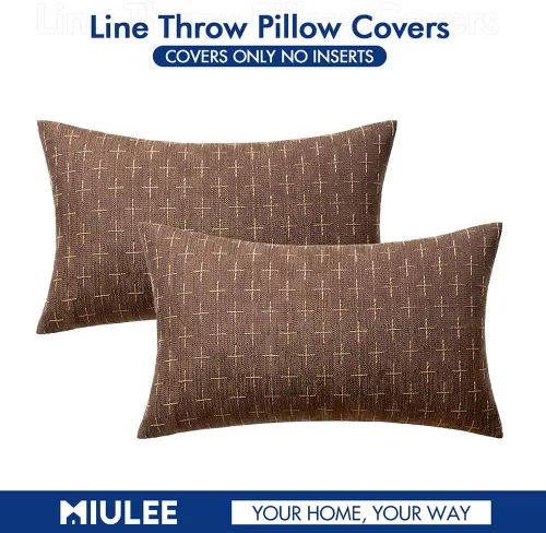 Miniatura 293 de MIULEE - Juego de 2 fundas de almohada decorativas de lino de arpillera navideñas, modernas, estilo campestre, rústicas, tejidas, con textura