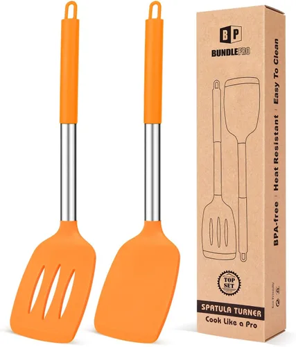 Miniatura 10 de Paquete de 2 espátulas de cocina sólidas de silicona, antiadherentes, utensilios de cocina sin BPA, resistentes al calor, utensilios de cocina