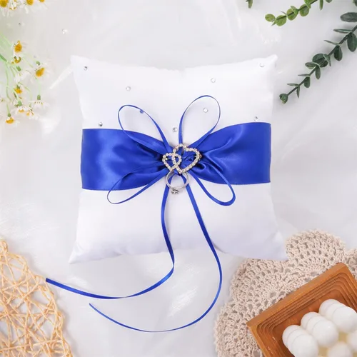Miniatura 6 de QIRMIZI Almohada de anillo, cojín de perlas, soporte de anillo para playa, boda, ceremonia de boda, propuesta, azul, blanco, R04 (paquete de 1)