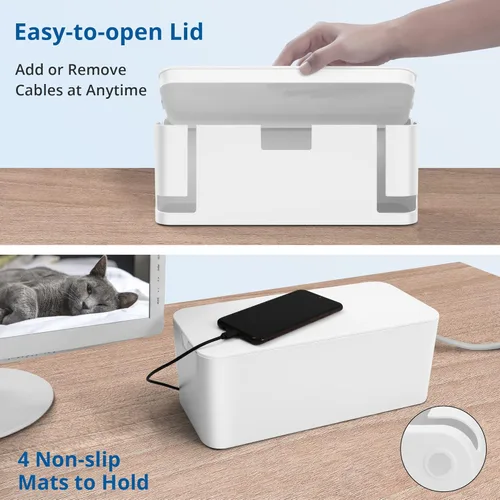 Miniatura 7 de ZhiYo Caja organizadora de cables blanca, paquete de 2 cajas organizadoras de cables, tamaño extra grande y mediano, caja oculta para ocultar