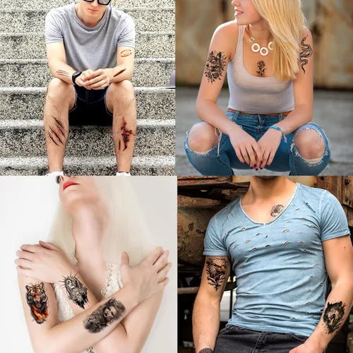 Miniatura 3 de Hotoyannia 102 hojas de tatuajes temporales pequeños de Halloween, tatuajes falsos que se ven reales y duran mucho, incluyen tatuajes de lobo