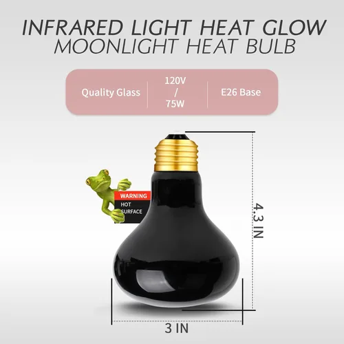 Miniatura 3 de Lámpara de calor nocturno de 75 W, bombilla infrarroja, bombilla de luz de luna, lámpara de calor de reptil, lámpara de punto UVA para reptiles