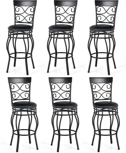 Miniatura 4 de WATERJOY Juego de 2 sillas de bar retro, 360 grados, giratorias, acolchadas, sillas de cuero, asiento de bistró, comedor, cocina, pub, sillas