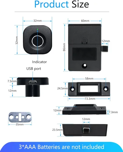 Miniatura 7 de Cerradura Bluetooth de huellas dactilares para gabinete, biométrica inteligente, oculta sin llave, cerradura eléctrica de seguridad para niños