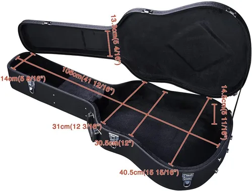 Miniatura 5 de ZeHuoGe Estuche de carcasa dura de madera con cerradura para guitarra acústica Dreadnought de 41" con superficie PU (para guitarra acústica)
