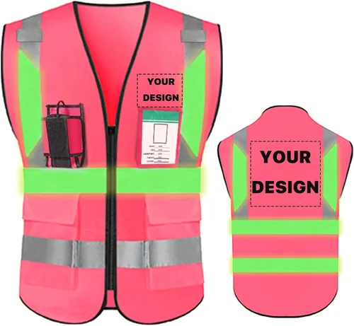 Miniatura 20 de Chaleco de seguridad de alta visibilidad reflectante con bolsillos y cremallera personalizado su logotipo ropa de trabajo de seguridad