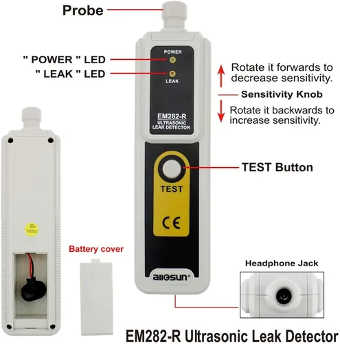 Miniatura 3 de allsun Detector ultrasónico de fugas de vacío para HVAC y automoción, buscador de transmisor de presión, monitor de fugas de gas de aire de 40 KHz