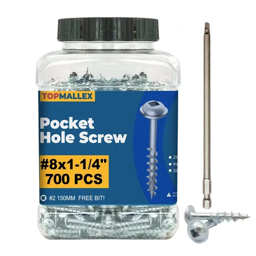Miniatura 9 de Tornillos de bolsillo de 1 pulgada, tornillos de bolsillo #8 x 1 con unidad cuadrada, 600 unidades, rosca gruesa, cabezal de arandela, autoroscante