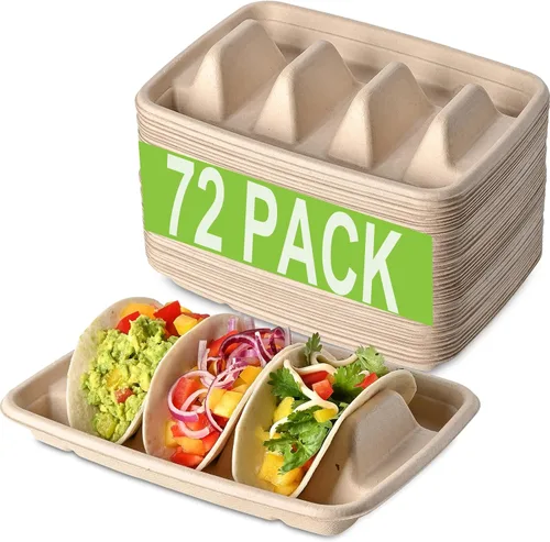 Miniatura 7 de 24 soportes desechables para tacos para fiestas, platos de tacos de papel prémium con 3 divisores, bandeja para tacos de fiesta para el martes