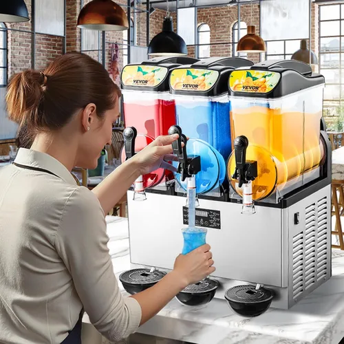 Miniatura 8 de VEVOR - Máquina comercial de bebidas heladas, tanque triple de 3x15L, máquina de margaritas, 180 tazas, máquina de batidos y bebidas heladas