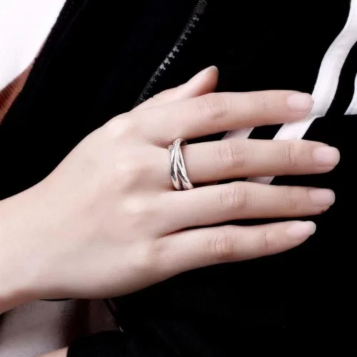 Miniatura 4 de QUSIIOSLK Anillo de plata de ley 925 entrelazado de triple banda entrelazada, anillos de alto pulido para mujer, anillo de boda trenzado entrelazado