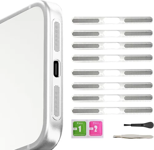 Miniatura 18 de Funda antipolvo de metal para altavoz iPhone 17 Pro Max, protector de malla antipolvo, cero pérdida de sonido, ajuste invisible, compatible