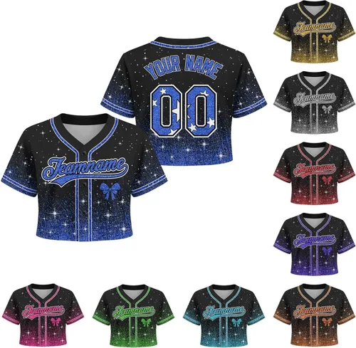 Miniatura 23 de Camiseta de béisbol de uniforme de animadora personalizada, camiseta de animadora para niñas, mujeres, jóvenes, niños, camiseta con purpurina
