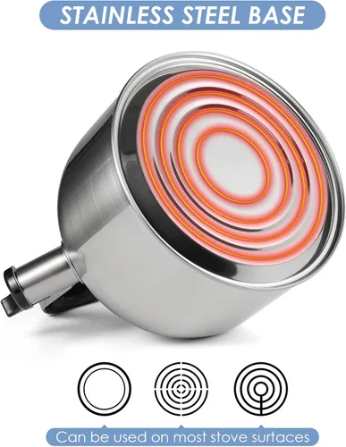 Miniatura 5 de Hervidor de té silbante grande de 4.2 cuartos de galón/4L, acero inoxidable 304 satinado cepillado, hervir rápido para estufas de inducción y gas