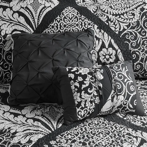 Miniatura 6 de Madison Park Vienna - Colcha reversible de algodón, diseño de costuras de lujo, para todas las estaciones, ropa de cama transpirable, fundas, Negro