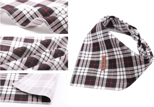 Miniatura 2 de Lionet Paws Bandana para Perro de Algodón Lavable Pañuelo Bufanda Bandana Triangular para Perros Pequeños Medianos y Grandes Cuadrícula Negra