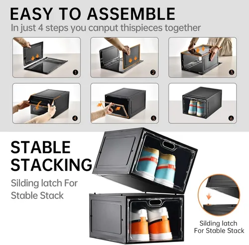 Miniatura 6 de INSTY Paquete de 12 cajas grandes de almacenamiento de zapatos, organizador de almacenamiento de zapatos transparente con puerta magnética