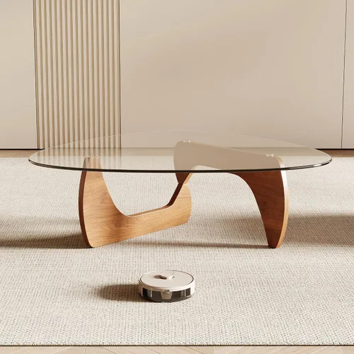 Miniatura 5 de Honyee Morden Mesa de centro, 42.5 x 28.5 x 16.1 pulgadas, parte superior triangular de vidrio templado para sala de estar, color: madera natural