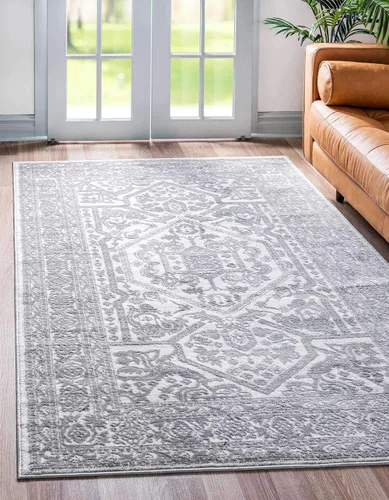 Miniatura 17 de Unique Loom Boston Collection - Alfombra de área con medallón (3 pies 3 pulgadas, redonda, blanco/gris)