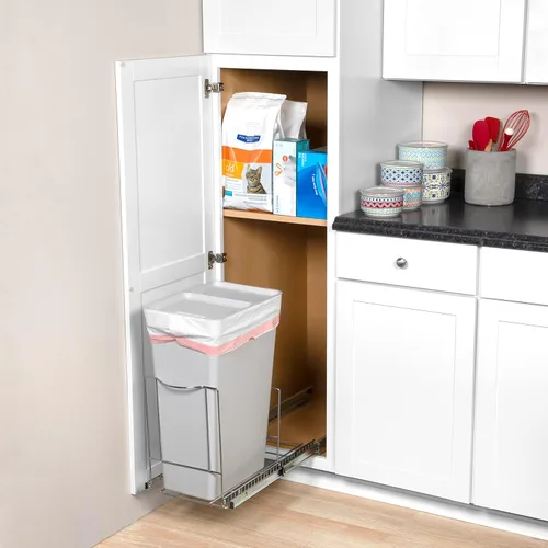 Miniatura 4 de Bote de basura extraíble para gabinete, 12 galones, 48 cuartos de galón, cromado resistente, deslizante suave con almacenamiento de bolsa de basura