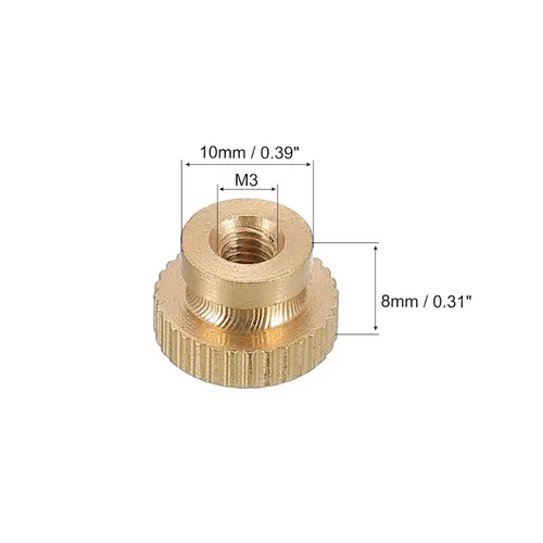 Miniatura 2 de uxcell Tuercas moleteadas para pulgar, 5 tuercas moleteadas de latón M3 x D10mm x H8mm con collar de cabeza alta con agujero ciego moleteado