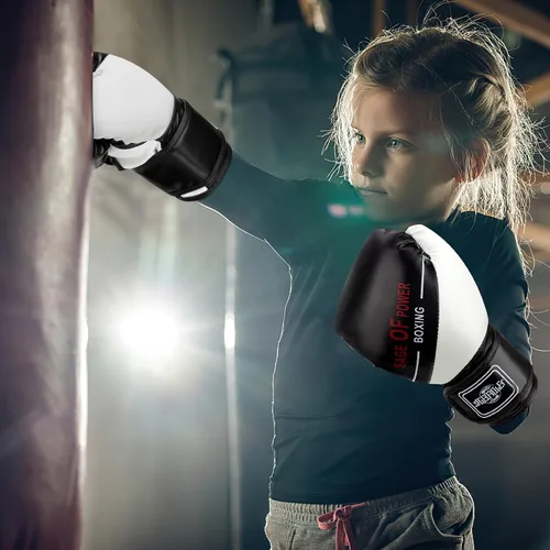 Miniatura 5 de Juego de 3 en 1 de guantes de boxeo y mitones de golpeo para niños, guantes de boxeo deportivos con almohadillas para manos y vendas, juego