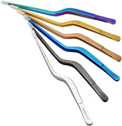 Miniatura 6 de CREATIVECHEF Pinzas multifunción curvadas de acero inoxidable de 8 pulgadas para cocina de precisión (curvadas, negras)