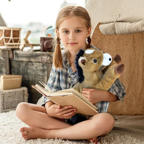 Miniatura 7 de DolliBu - Caballo de peluche negro suave y abrazable, adorable juguete de juego para niños y niñas, lindo regalo de animales de granja para niños