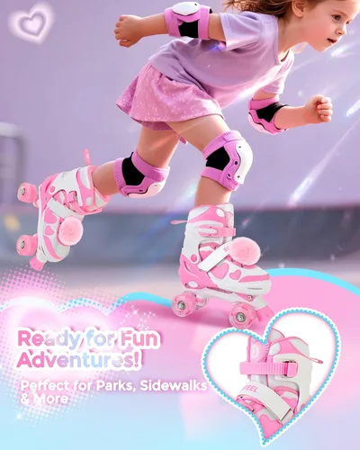 Miniatura 2 de SULIFEEL - Patines ajustables de estilo tie-dye arcoíris para niñas y niños de 3 a 5 años, 5 a 8 años, 6 a 12 años, rosa y morado, con luces