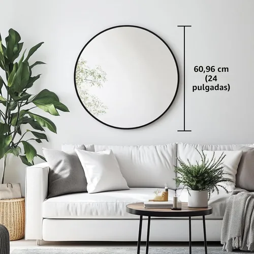 Miniatura 3 de Oruii Espejo redondo negro de 24 pulgadas, espejos circulares de pared con marco de metal, espejos circulares para pared, sala de estar, baño