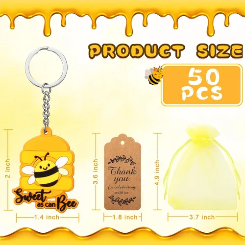 Miniatura 2 de Roowest 150 piezas de dulces como pueden abeja, regalos de fiesta, incluyendo 50 llaveros de abeja con 50 bolsas de regalo, 50 etiquetas